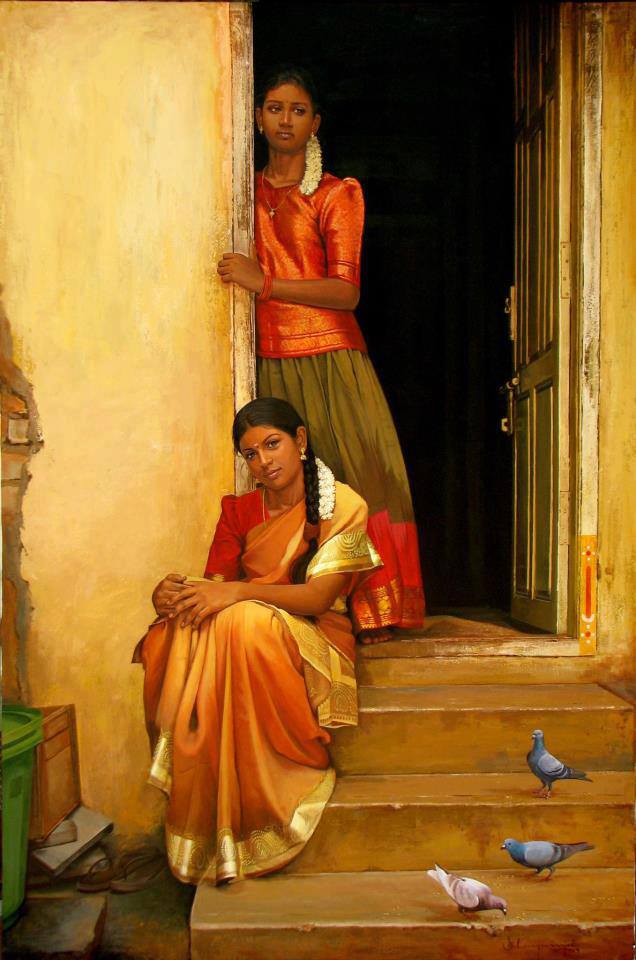 Traditional South Indian clothing potrayed here in an oil painting!!!